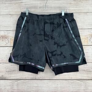 Lululemon Surge Lined 6" Running Shorts Mens XL Gray Black Tie Dye Reflective
